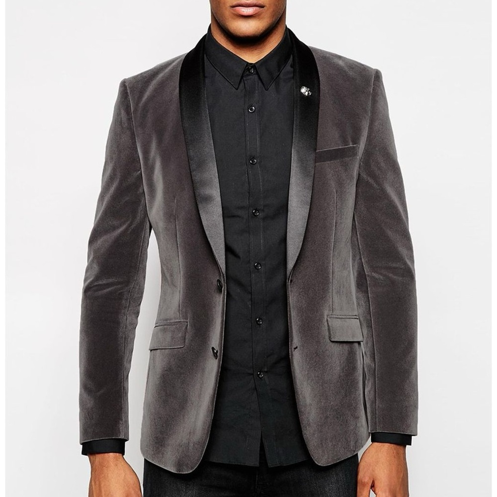 Topshop Gray Velvet Tuxedo Blazer